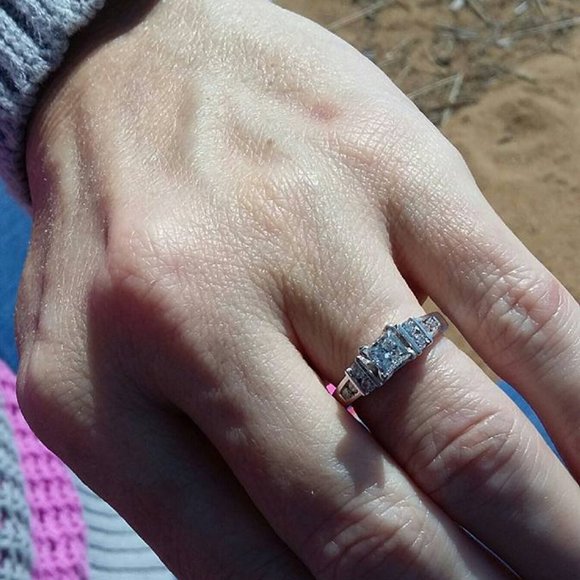 Bridal Ring Set-Princess Cut Engagement Ring-Anniversary Band-Men's Wedding Band - Picture 3 of 5